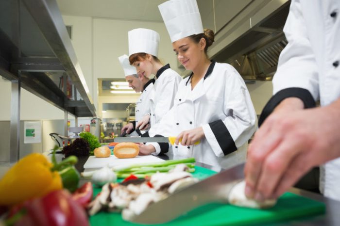 Food handler chefs kitchen busy chef restaurant work slip safety training shutterstock pair non shoes why need do needs california