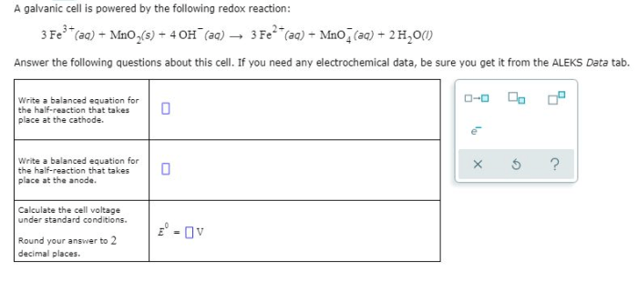 A galvanic cell is powered by the following redox reaction